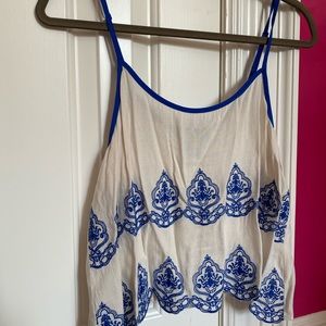 Embroidered lace crop tank